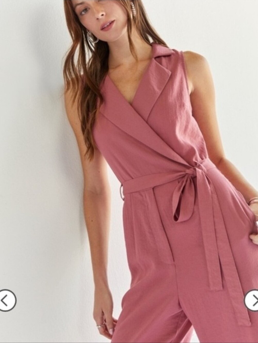 Mi Ami by Francesca's Sleeveless Rose Wrap Jumpsuit Dress with Belt. Lightweight